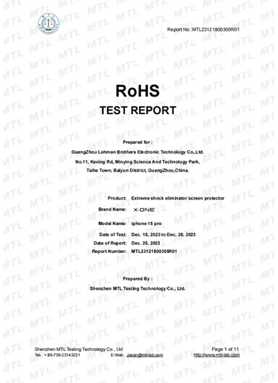 RAPORT Z TESTU RoHS