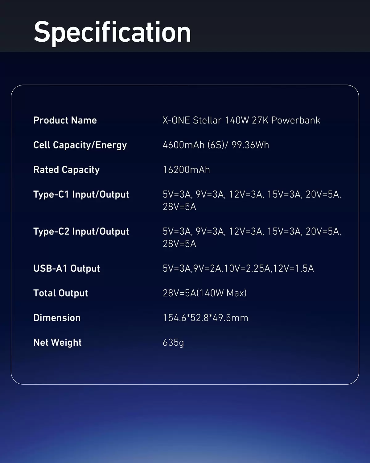 Gwiezdny powerbank 140W 27600mAh